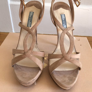 Prada strappy suede platform sling backs - 38